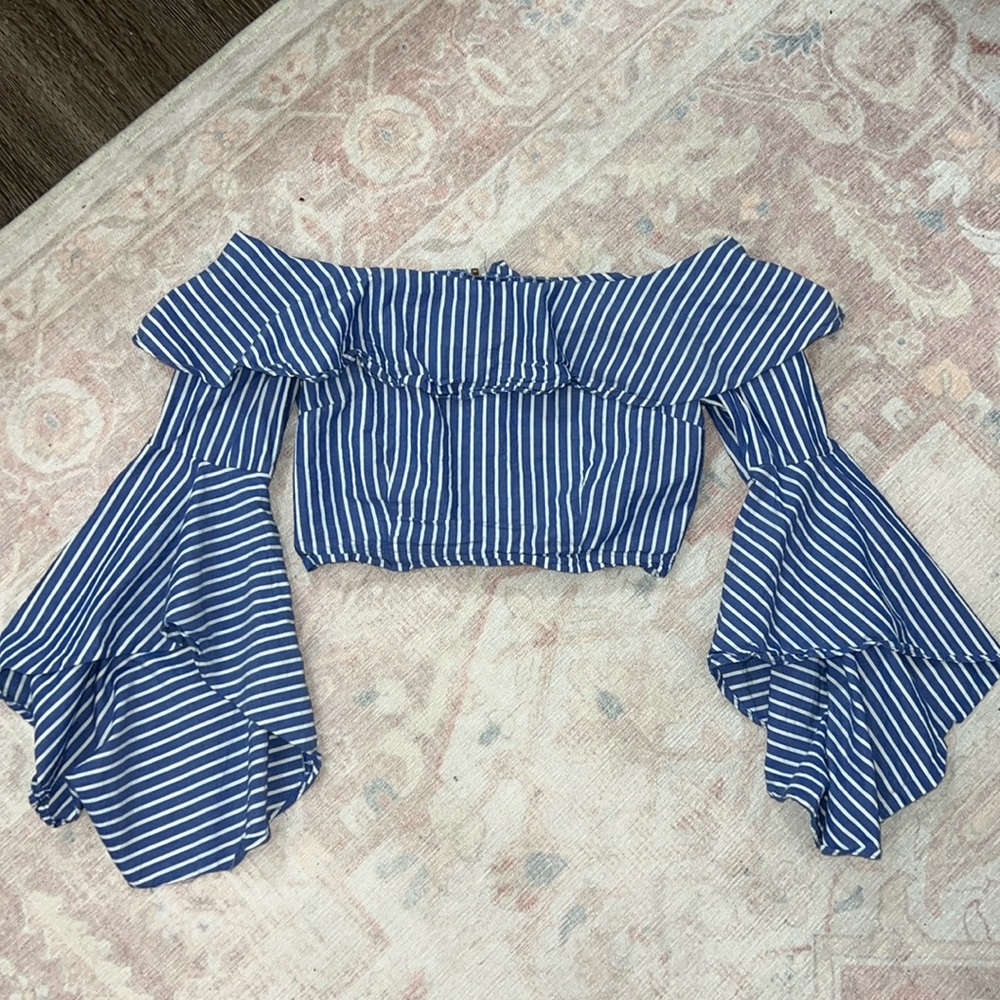 Off the shoulder crop top with flowy sleeves